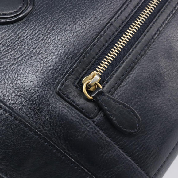 CELINE Luggage Mini Shopper Hand Bag Leather Navy Gold Auth am12658A