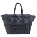 CELINE Luggage Mini Shopper Hand Bag Leather Navy Gold Auth am12658A-13