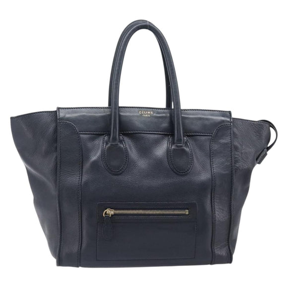 CELINE Luggage Mini Shopper Hand Bag Leather Navy Gold Auth am12658A