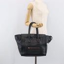 CELINE Luggage Mini Shopper Hand Bag Leather Navy Gold Auth am12658A-25