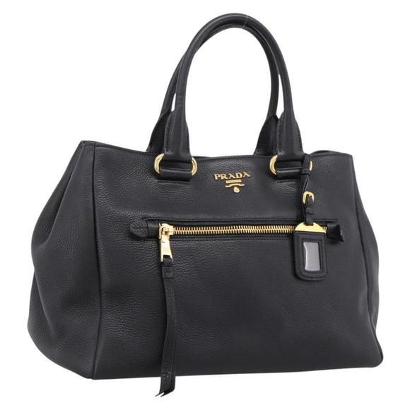 PRADA Hand Bag Leather 2way Black Gold BN2793 Auth am12660V