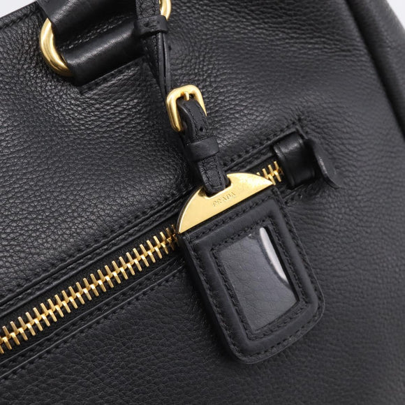 PRADA Hand Bag Leather 2way Black Gold BN2793 Auth am12660V