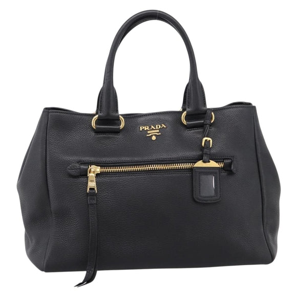 PRADA Hand Bag Leather 2way Black Gold BN2793 Auth am12660V