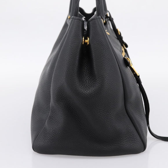 PRADA Hand Bag Leather 2way Black Gold BN2793 Auth am12660V