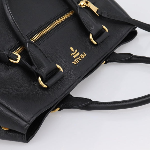 PRADA Hand Bag Leather 2way Black Gold BN2793 Auth am12660V