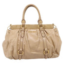 Miu Miu Hand Bag Leather 2way Beige Gold Auth am12661V-13