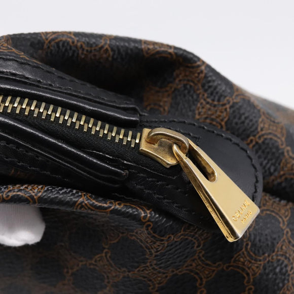 CELINE Macadam Canvas Pouch PVC Leather Black Gold Tone Auth am12663V