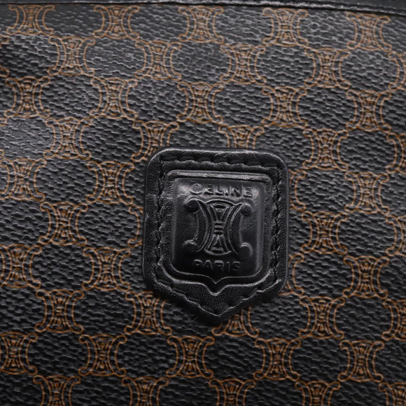 CELINE Macadam Canvas Pouch PVC Leather Black Gold Tone Auth am12663V
