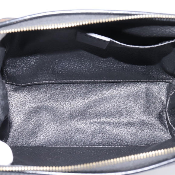 CELINE Macadam Canvas Pouch PVC Leather Black Gold Tone Auth am12663V