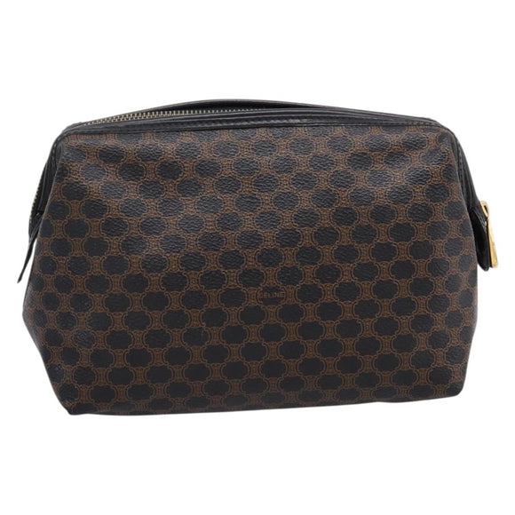 CELINE Macadam Canvas Pouch PVC Leather Black Gold Tone Auth am12663V