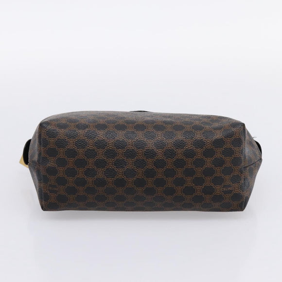 CELINE Macadam Canvas Pouch PVC Leather Black Gold Tone Auth am12663V