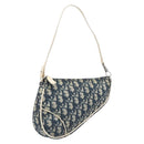 Christian Dior Trotter Canvas Saddle Pouch PVC Navy Silver Auth am12667A-1