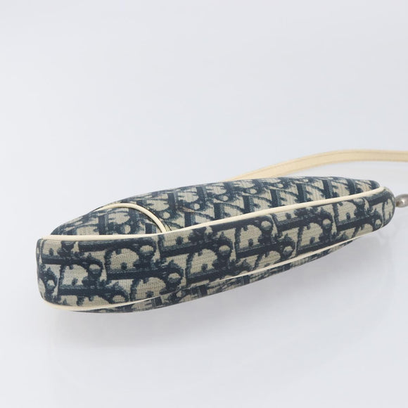 Christian Dior Trotter Canvas Saddle Pouch PVC Navy Silver Auth am12667A