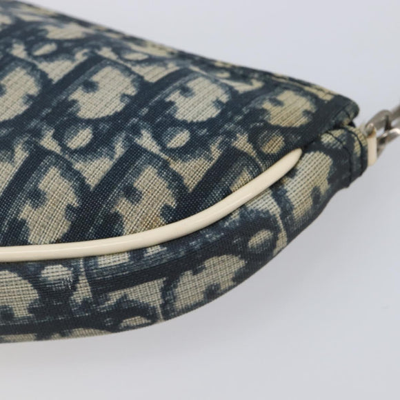 Christian Dior Trotter Canvas Saddle Pouch PVC Navy Silver Auth am12667A