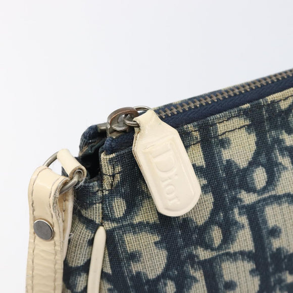 Christian Dior Trotter Canvas Saddle Pouch PVC Navy Silver Auth am12667A