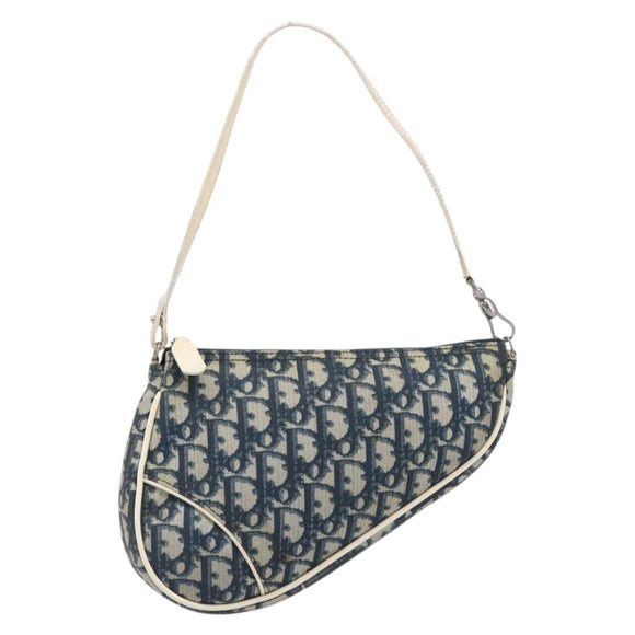 Christian Dior Trotter Canvas Saddle Pouch PVC Navy Silver Auth am12667A