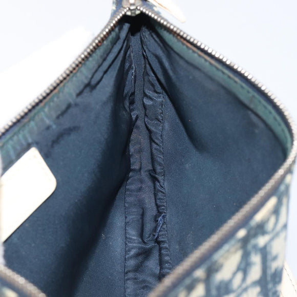 Christian Dior Trotter Canvas Saddle Pouch PVC Navy Silver Auth am12667A