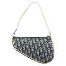 Christian Dior Trotter Canvas Saddle Pouch PVC Navy Silver Auth am12667A-3