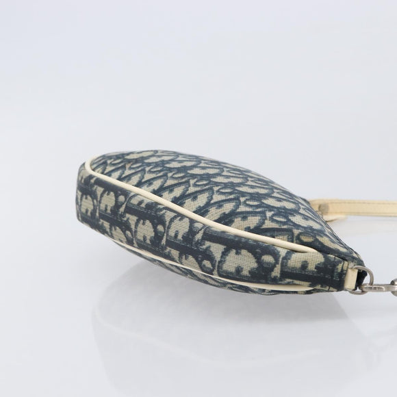 Christian Dior Trotter Canvas Saddle Pouch PVC Navy Silver Auth am12667A