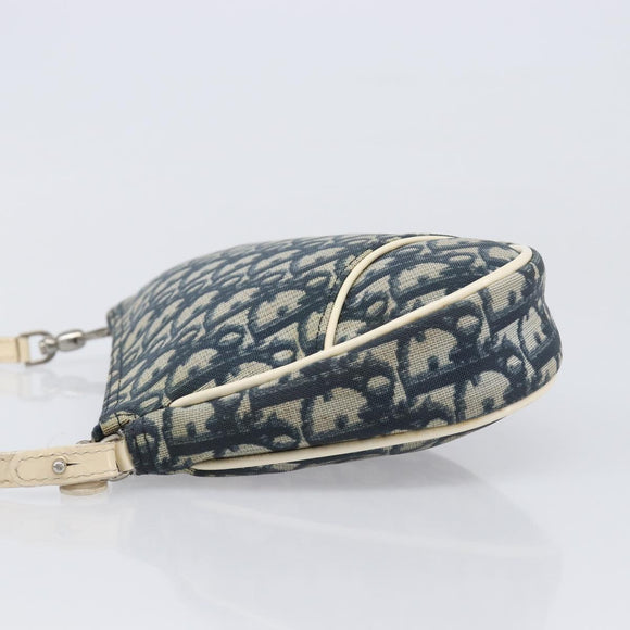 Christian Dior Trotter Canvas Saddle Pouch PVC Navy Silver Auth am12667A
