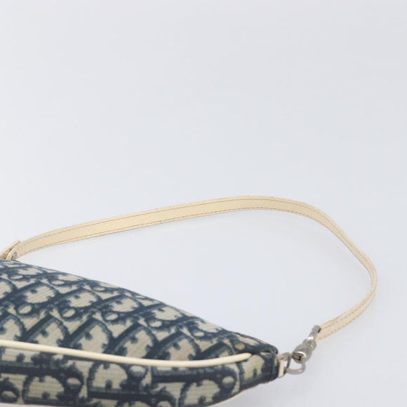 Christian Dior Trotter Canvas Saddle Pouch PVC Navy Silver Auth am12667A