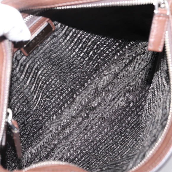 PRADA Shoulder Bag Taurillon Leather Brown Silver Auth am12669V