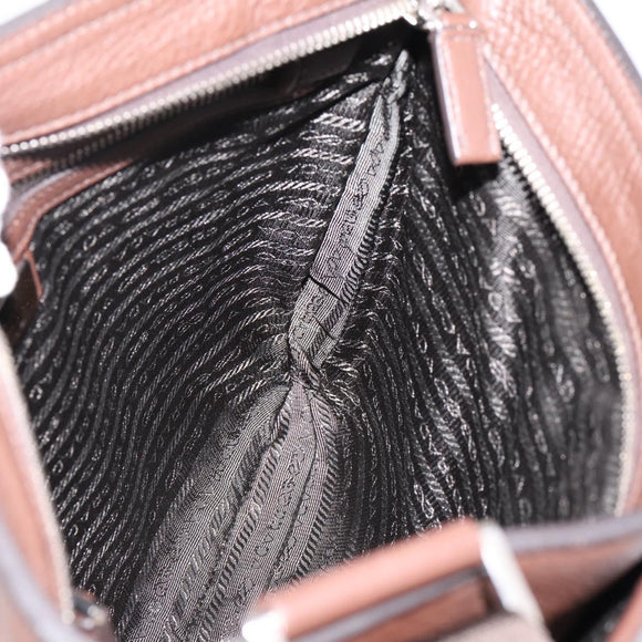 PRADA Shoulder Bag Taurillon Leather Brown Silver Auth am12669V