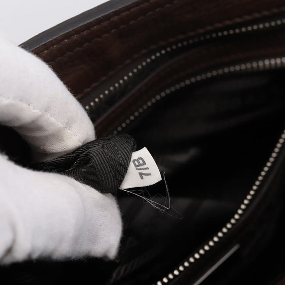 PRADA Shoulder Bag Taurillon Leather Brown Silver Auth am12669V