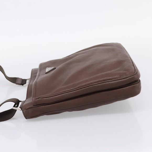 PRADA Shoulder Bag Taurillon Leather Brown Silver Auth am12669V