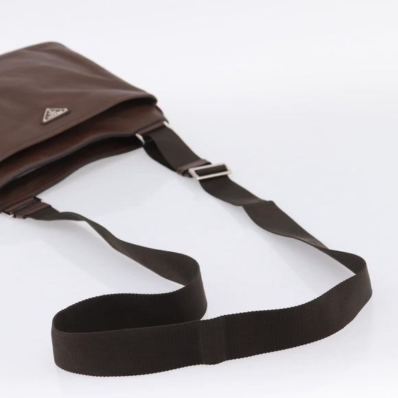 PRADA Shoulder Bag Taurillon Leather Brown Silver Auth am12669V