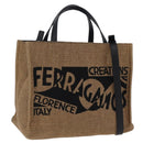 Salvatore Ferragamo Hand Bag Raffia Beige Gold Auth am12670V-1