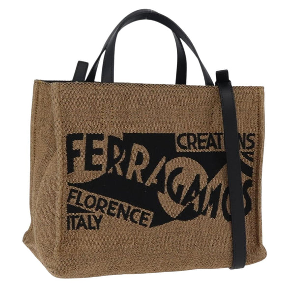 Salvatore Ferragamo Hand Bag Raffia Beige Gold Auth am12670V