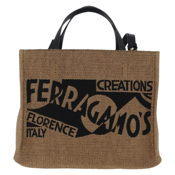 Salvatore Ferragamo Hand Bag Raffia Beige Gold Auth am12670V