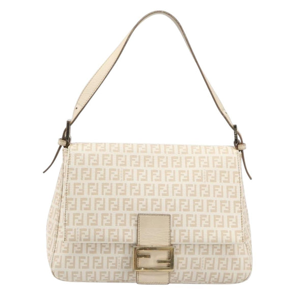 FENDI Zucchino Canvas Mamma Bucket GM Shoulder Bag PVC Beige Gold Auth am12671V