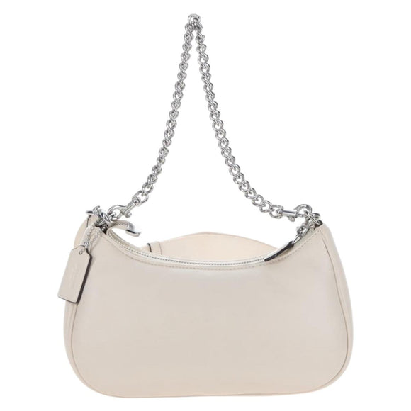 Coach Chain Teri Shoulder Bag Leather White Silver Auth am12672V