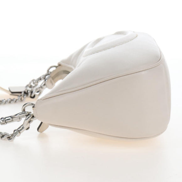 Coach Chain Teri Shoulder Bag Leather White Silver Auth am12672V
