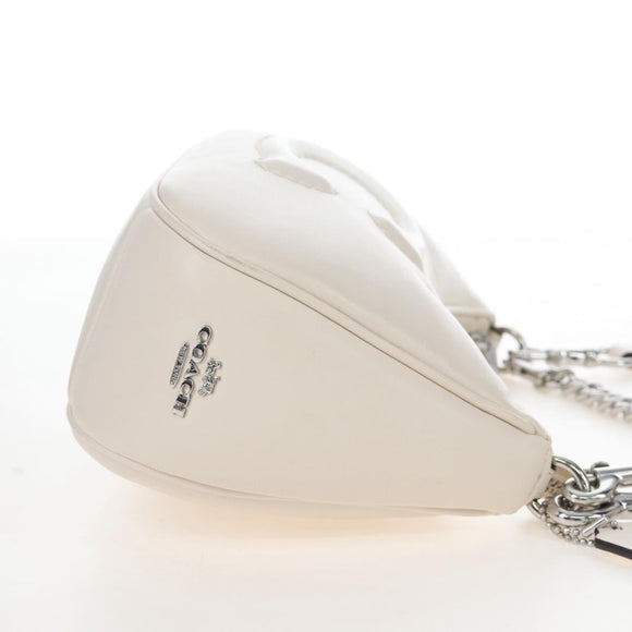 Coach Chain Teri Shoulder Bag Leather White Silver Auth am12672V