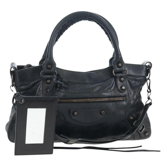 Balenciaga The First Hand Bag Leather 2way Black 103208 Auth am12679V
