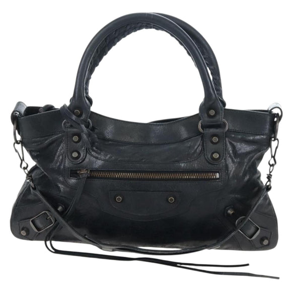 Balenciaga The First Hand Bag Leather 2way Black 103208 Auth am12679V