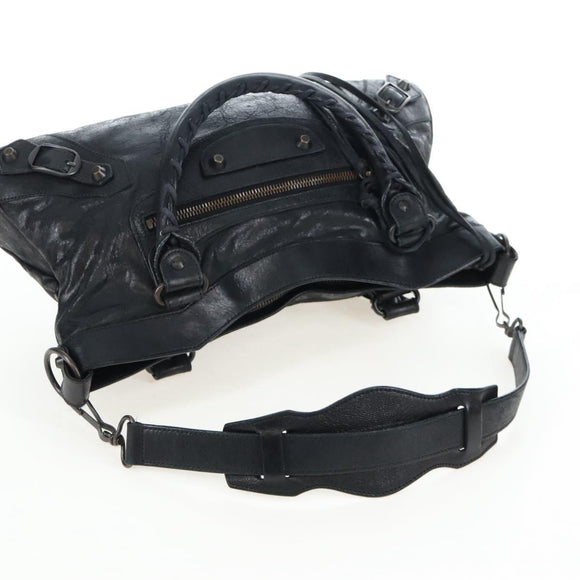 Balenciaga The First Hand Bag Leather 2way Black 103208 Auth am12679V