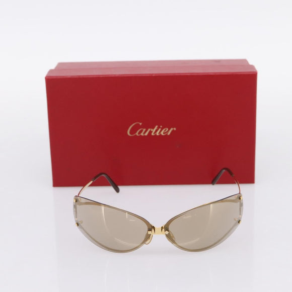 Cartier Rimless Sunglasses metal Brown Gold Auth am12681M