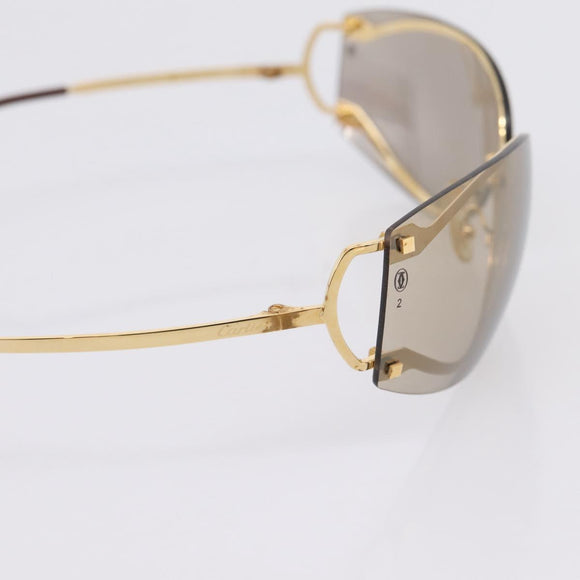 Cartier Rimless Sunglasses metal Brown Gold Auth am12681M
