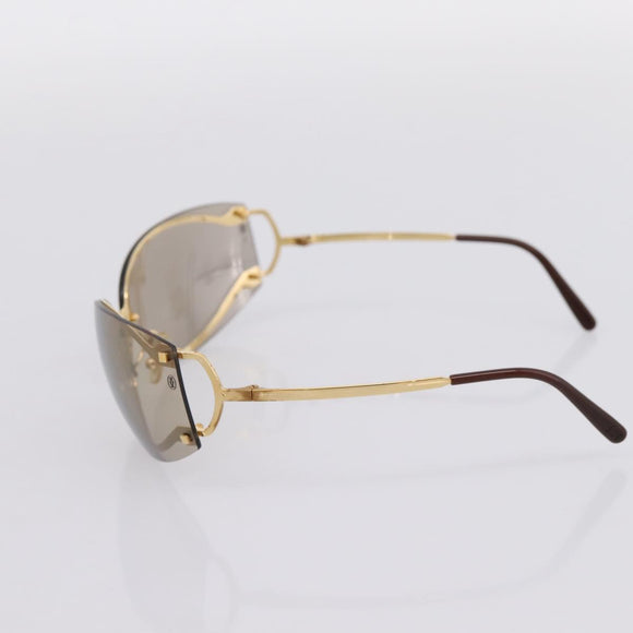 Cartier Rimless Sunglasses metal Brown Gold Auth am12681M