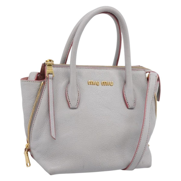 Miu Miu Madras Hand Bag Leather 2way Gray Gold Auth am12683V
