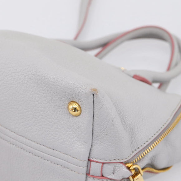 Miu Miu Madras Hand Bag Leather 2way Gray Gold Auth am12683V