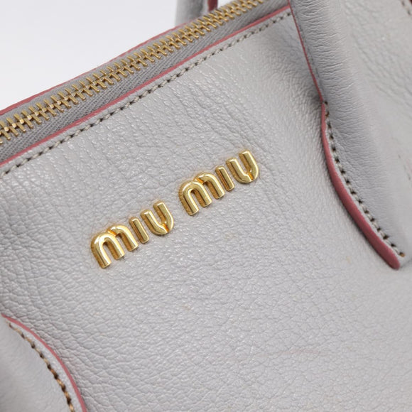 Miu Miu Madras Hand Bag Leather 2way Gray Gold Auth am12683V