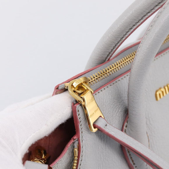Miu Miu Madras Hand Bag Leather 2way Gray Gold Auth am12683V