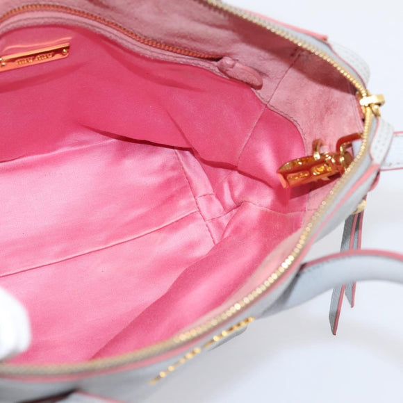 Miu Miu Madras Hand Bag Leather 2way Gray Gold Auth am12683V