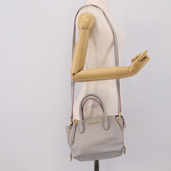 Miu Miu Madras Hand Bag Leather 2way Gray Gold Auth am12683V
