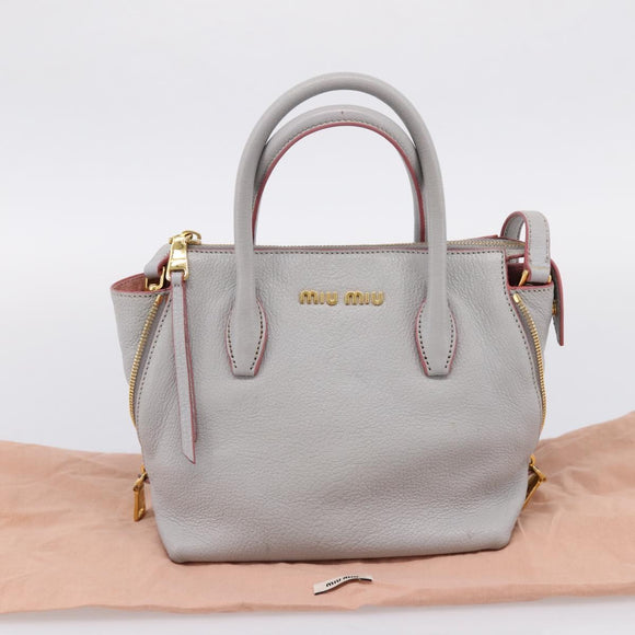 Miu Miu Madras Hand Bag Leather 2way Gray Gold Auth am12683V